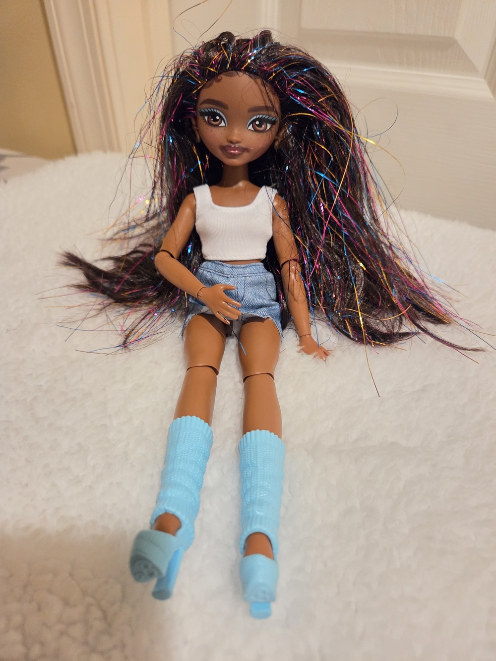 Fashion Doll with Multicolor Tinsel Hair and Blue Boots - Kids Toys